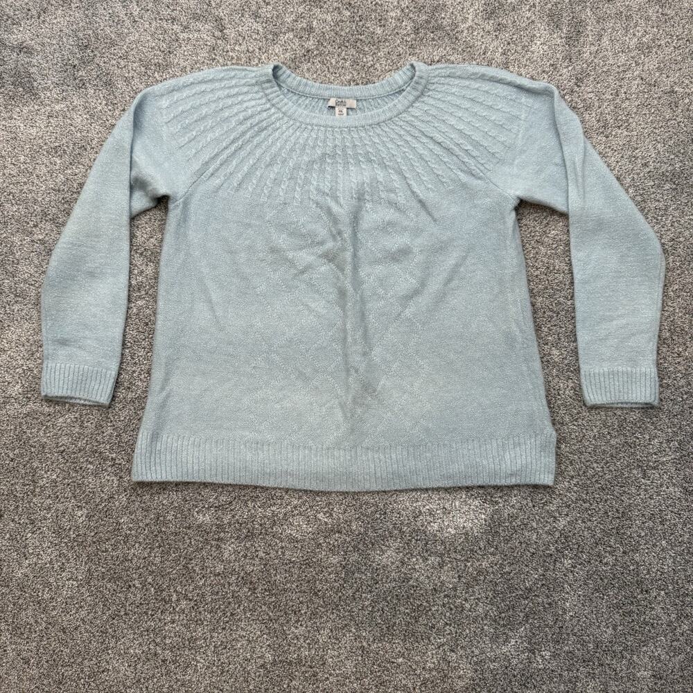 Light Blue Shimmer Metallic Sweater Petite XL Soft Cozy Winter Timeless Holiday
